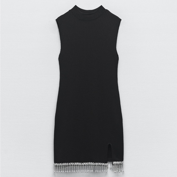 Zara SOFT DRESS WITH PEARLS. Black. Size M. New with Tags. - Picture 7 of 9
